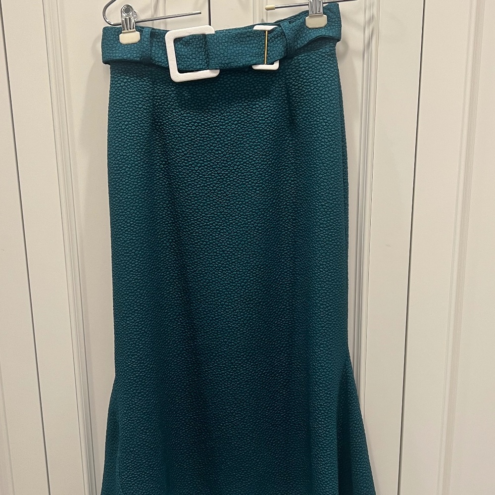 Edeline Lee green skirt with belt and top